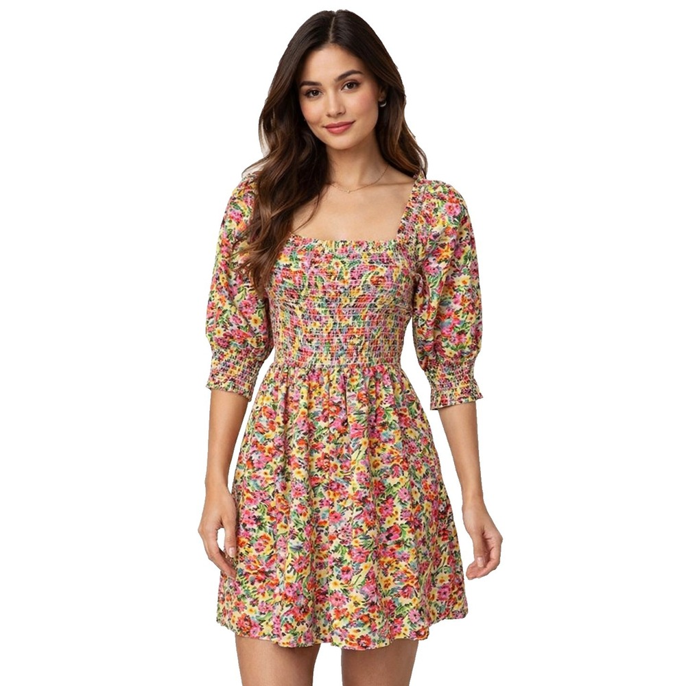 Rixo For Target Dress Sz 1X Floral Smocked Babydoll Cottagecore BOHO Puff Sleeve
